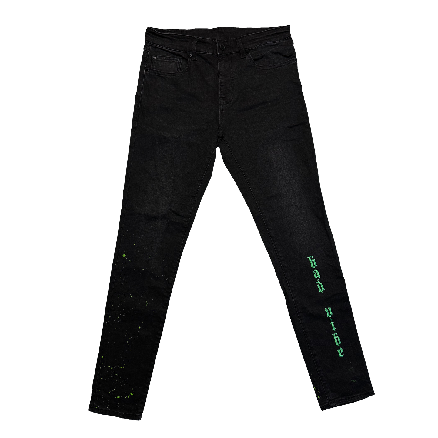 CUSTOM DŽÍNY "BAD VIBE" Z VIDEOKLIPU (BLACK/GREEN)