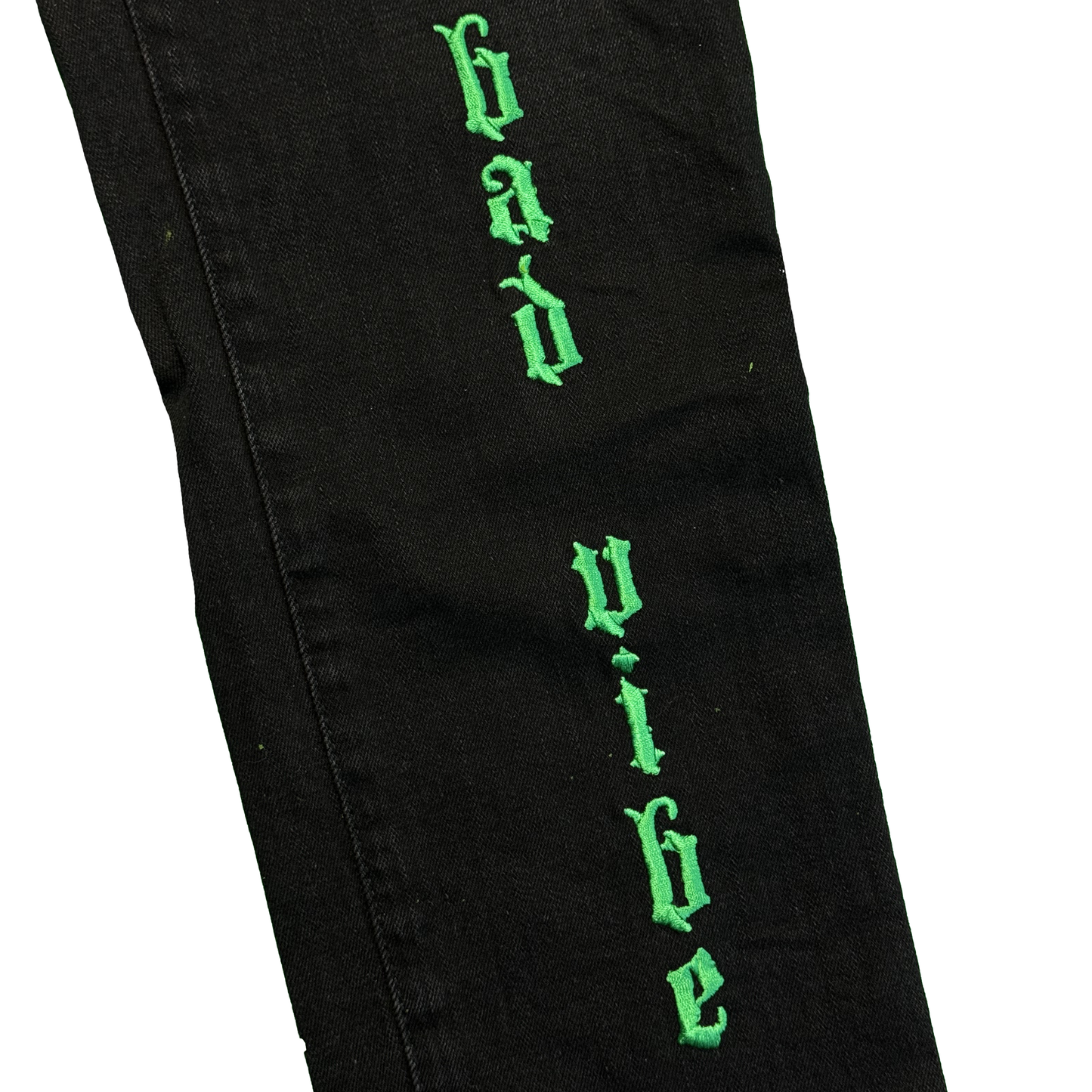 CUSTOM DŽÍNY "BAD VIBE" Z VIDEOKLIPU (BLACK/GREEN)