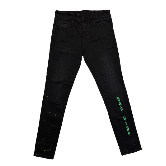 CUSTOM DŽÍNY "BAD VIBE" Z VIDEOKLIPU (BLACK/GREEN)